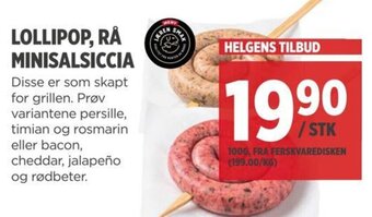 Meny LOLLIPOP, RÅ MINISALSICCIA tilbud