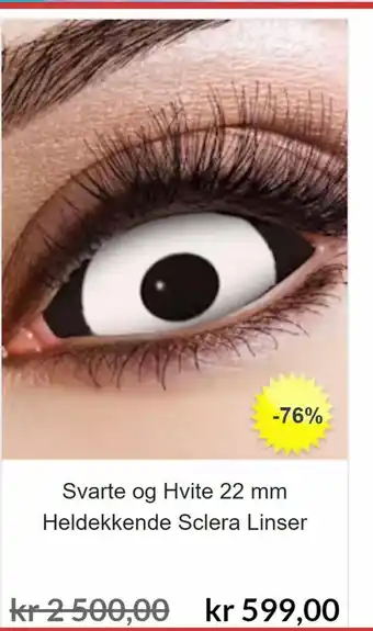 Superkul Svarte og Hvite 22 mm Heldekkende Sclera Linser tilbud