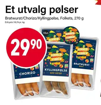 Bratwurst/chorizo/kyllingpølse, folkets, 270 g