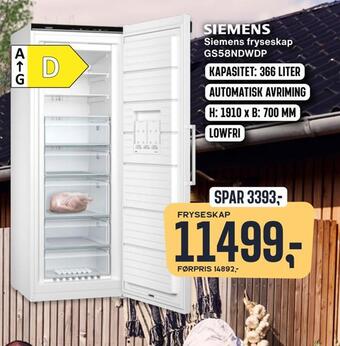 Skousen Siemens fryseskap gs58ndwdp tilbud
