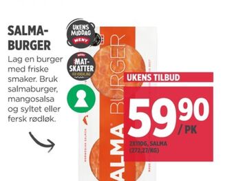 Meny Salma lakseburger tilbud