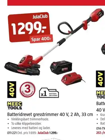 Jula Batteridrevet gresstrimmer 40 V, 2 Ah, 33 cm tilbud