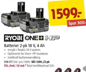 Jula Batterier 2-pk 18 V, 4 Ah tilbud