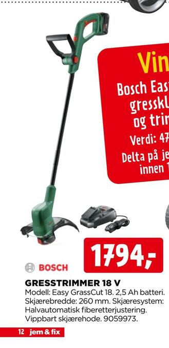 jem & fix Gresstrimmer 18 v tilbud