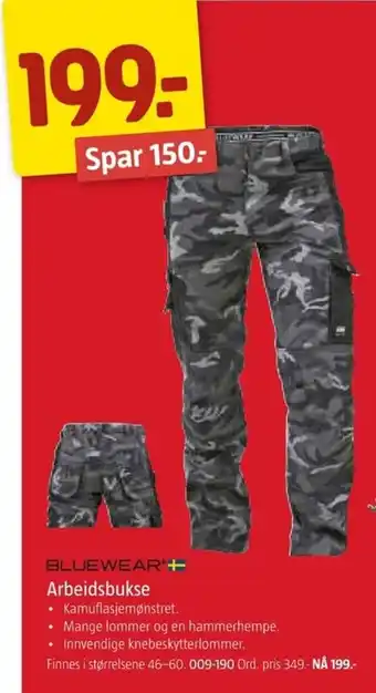 Jula Arbeidsbukse BLUEWEAR + tilbud