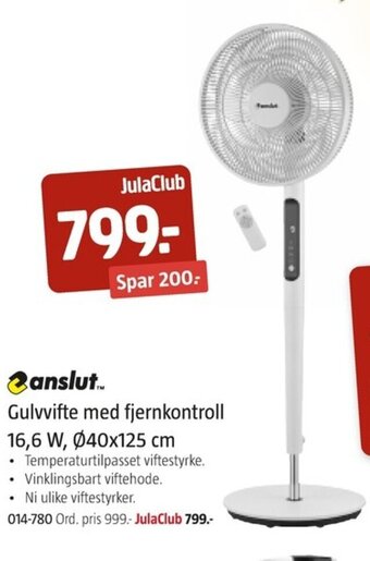 Jula Gulvvifte med fjernkontroll 16,6 W, Ø40x125 cm tilbud