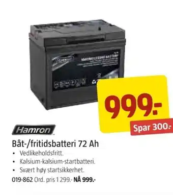 Jula Båt-/fritidsbatteri 72 Ah tilbud