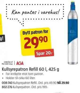 Jula Kullsyrepatron Refill 60 L, 425 g tilbud