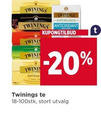 Meny Twinings te 18-100stk, stort utvalg tilbud