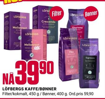 Europris Löfbergs kaffe/bønner tilbud