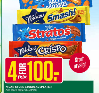Europris NIDAR STORE SJOKOLADEPLATER tilbud