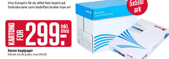 Europris Xerox kopipapir tilbud