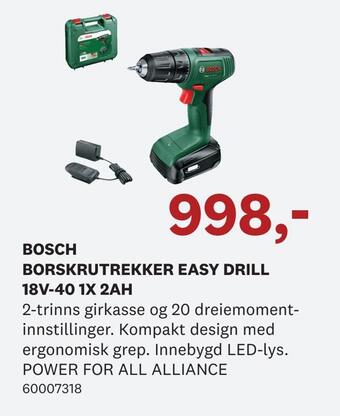 Bygger'n Bosch borskrutrekker easy drill 18v-40 1x 2ah tilbud
