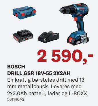 Bygger'n Bosch drill gsr 18v-55 2x2ah tilbud