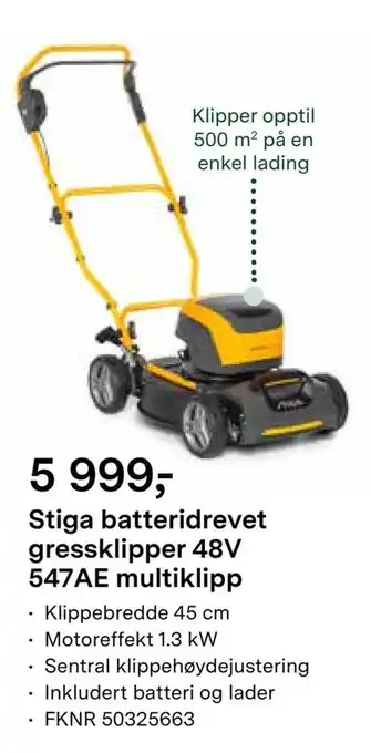 Felleskjøpet Stiga batteridrevet gressklipper 48v 547ae multiklipp tilbud