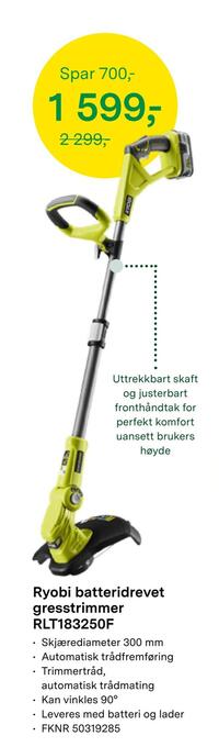 Felleskjøpet Ryobi batteridrevet gresstrimmer rlt183250f tilbud