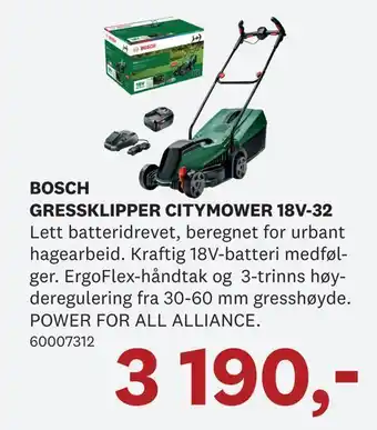 Bygger'n Bosch gressklipper citymower 18v-32 tilbud