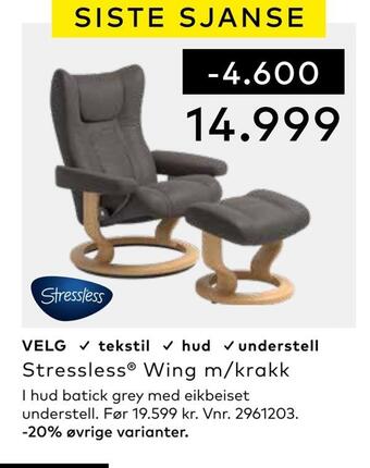Skeidar Stressless® wing m/krakk tilbud