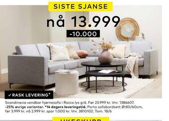 Skeidar Scandinavia vendbar hjørnesofa i rocco lys grå tilbud