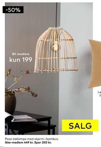 Skeidar Poso taklampe med skjerm i bambus tilbud