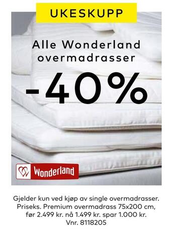Skeidar Alle wonderland overmadrasser tilbud
