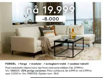 Skeidar Pixel modulsofa i alpine ivory, høy front med sorte stålben tilbud