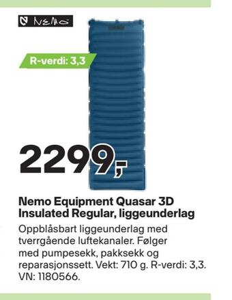 XXL Sport Nemo equipment quasar 3d insulated regular, liggeunderlag tilbud
