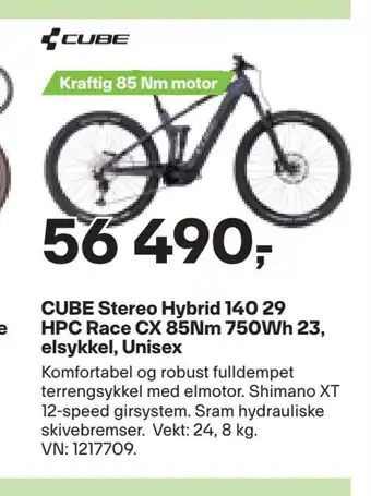 XXL Sport Cube stereo hybrid 140 29 hpc race cx 85nm 750wh 23, elsykkel, unisex tilbud