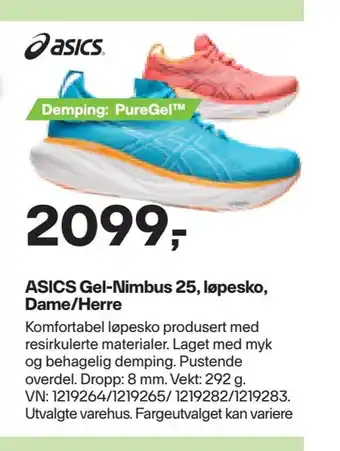 XXL Sport Asics gel-nimbus 25, løpesko, dame/herre tilbud