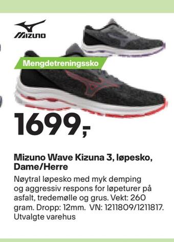 XXL Sport Mizuno wave kizuna 3, løpesko, dame/herre tilbud
