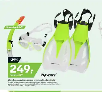 XXL Sport Wave snorkel, dykkermaske og svømmeføtter, barn/junior tilbud