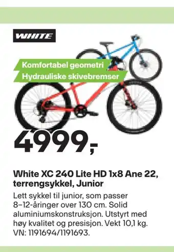 XXL Sport White xc 240 lite hd 1x8 ane 22, terrengsykkel, junior tilbud