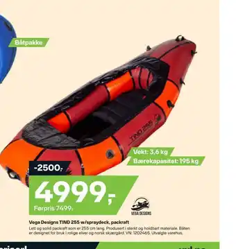 XXL Sport Vega designs tind 255 w/spraydeck, packraft tilbud