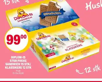 Coop Extra DIPLOM-IS STOR PAKKE SANDWICH 15 STK/ KLASSIKERE 12 STK tilbud