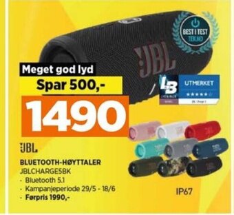 POWER JBL BLUETOOTH-HØYTTALER JBLCHARGESBK tilbud