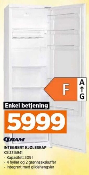 POWER GRAM INTEGRERT KJØLESKAP KS13315941 tilbud