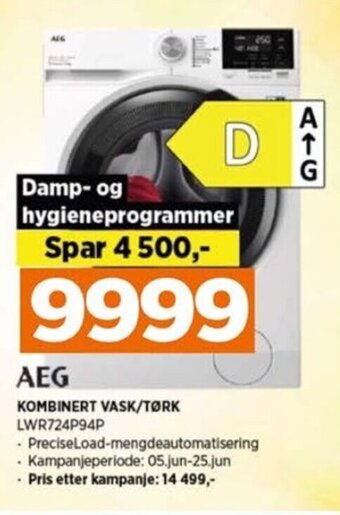 POWER AEG KOMBINERT VASK/TØRK LWR724P94P tilbud