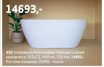 Ask frittstående hvitt badekar