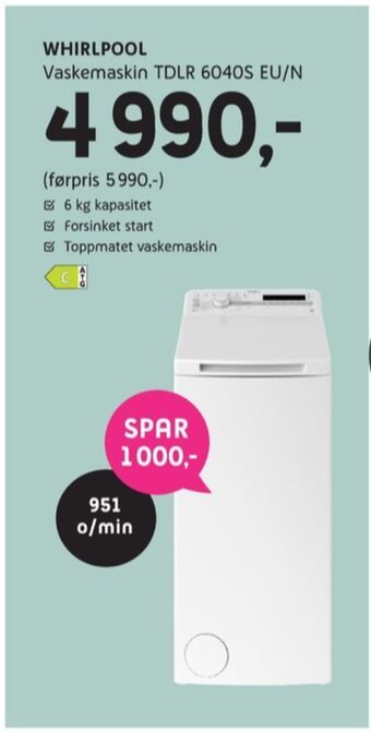 ELON Whirlpool vaskemaskin tilbud