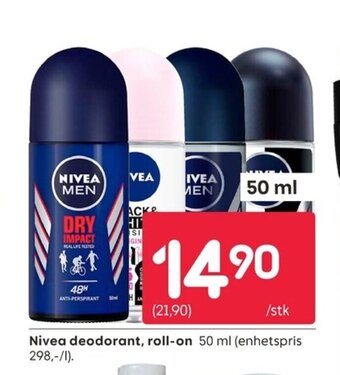 Rusta Nivea deodorant, roll-on tilbud