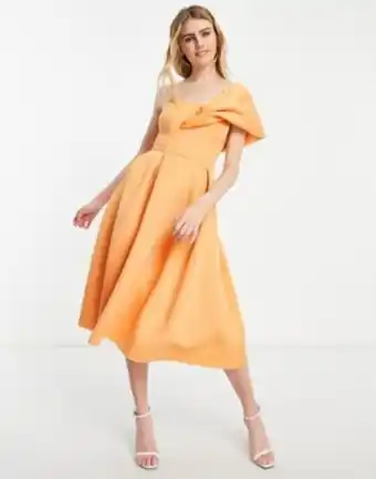 Asos Asos design one shoulder pleat front midi prom dress in apricot tilbud
