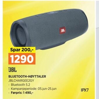 POWER JBL BLUETOOTH-HØYTTALER JBLCHARGEE2GY tilbud
