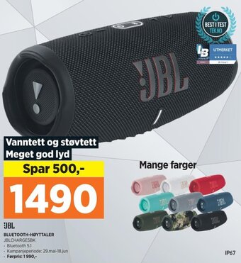 POWER JBL BLUETOOTH-HØYTTALER JBLCHARGE5BK tilbud