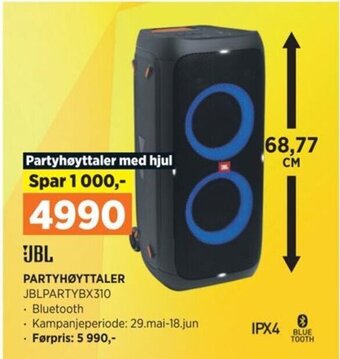 POWER JBL PARTYHØYTTALER JBLPARTYBX310 tilbud