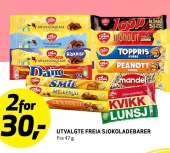 Bunnpris UTVALGTE FREIA SJOKOLADEBARER tilbud