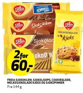 Bunnpris FREIA SJOKOKLEM, SJOKOLOOPS, COOKIEGLEDE, MELKESJOKOLADE KJEKS OG SJOKOPINNER tilbud