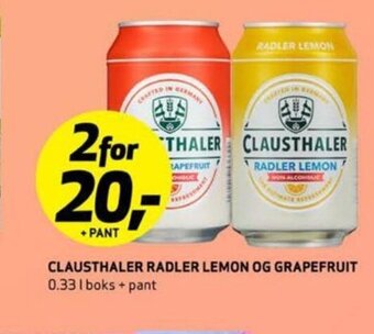 Bunnpris CLAUSTHALER RADLER LEMON OG GRAPEFRUIT tilbud