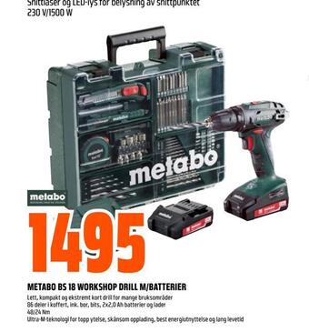 Obs Bygg Metabo bs 18 workshop drill m/batterier tilbud