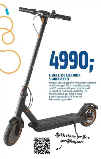Coop Obs E-way e-350 elektrisk sparkesykkel tilbud