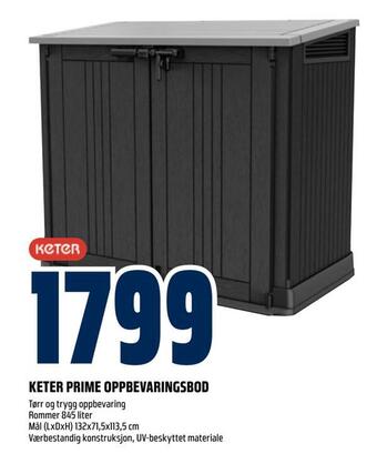 Obs Bygg Keter prime oppbevaringsbod tilbud